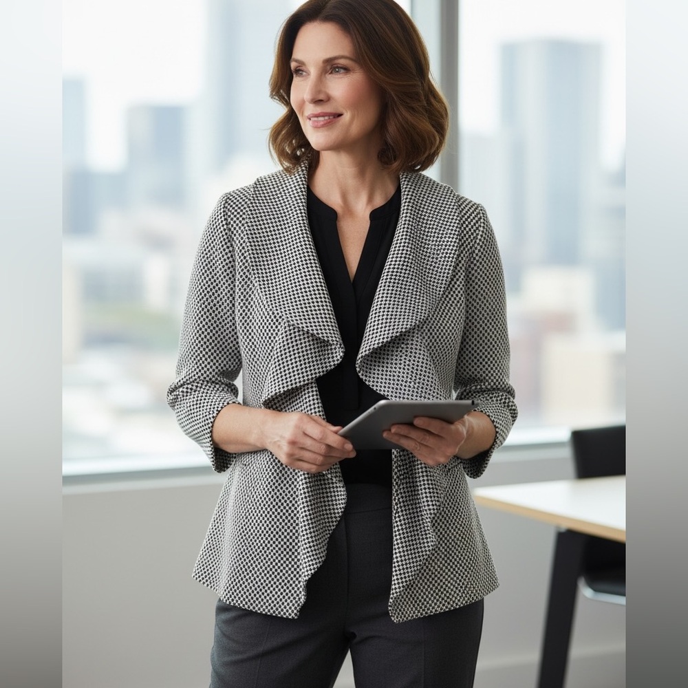 EUC Calvin Klein Monochrome Women's 3/4 Sleeve Drape Blazer